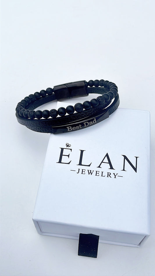 Custom Leather and Lava Beads Bracelet